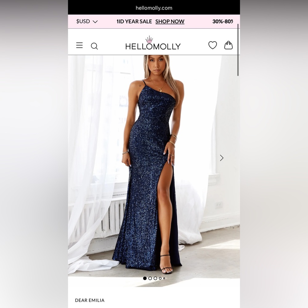 NWOT DEAR EMILIA A NEW GLOW SEQUIN MAXI DRESS NAVY